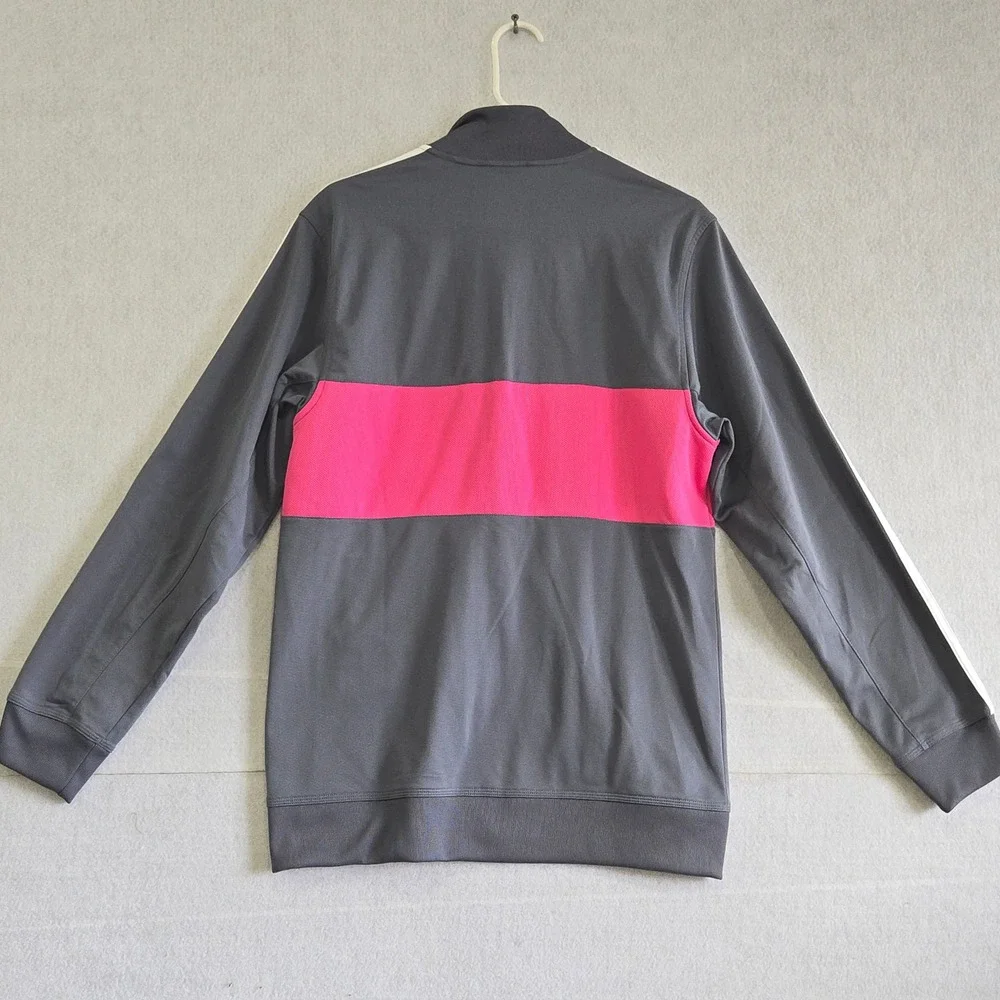 Adidas Track Jacket women Medium Grey Pink Stripe Full Zip 3-Stripe B#294